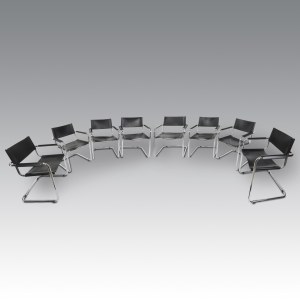 Eight S34 leather chairs with armrests - Mart Stam for Thonet