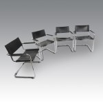 Eight S34 leather chairs with armrests - Mart Stam for Thonet