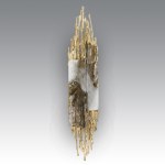 Claude-Victor Boeltz Wall lamp in “exploded bronze,” with a shade decorated with insets of milky and smoked blown glass - France