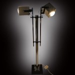 Pat Hoffman Two-light floor lamp with a chrome-plated metal frame, manufactured by Lucitalia