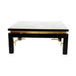 Pair of tables made of black lacquered wood with brass inlays