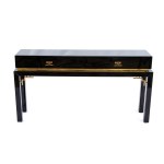 Lacquered wood and brass console table with two front drawers