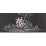 NEOCLASSICIZING GOUACHE VENUS WITH CUPIDS IN A VERRE ÉGLOMISÉ MIRROR FRAME | NORTHERN ITALY (VENICE / VENETO)