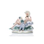 ART DECO PORCELAIN GROUP ODALISQUE WITH SERVANT BOY AND MONKEY | ROYAL DUX BOHEMIA (DUCHCOV, CZECHOSLOVAKIA)