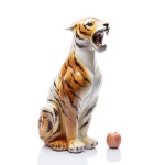MONUMENTAL CERAMIC FLOOR SCULPTURE "SEATED TIGER" | ITALY (MADE IN ITALY, BASSANO / RONZAN MANUFACTORIES CIRCLE)