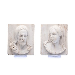 PAIR OF MARBLE RELIEF PLAQUES CHRIST AND VIRGIN MARY | CENTRAL EUROPE (BOHEMIA / AUSTRIA) OR ITALY