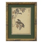 KŌNO BAIREI 幸野 楳嶺 (1844 - 1895) | BIRD FLYING TO CLIMBING FLOWERS (MIYAMA HOJIRO) FROM THE BAIREI KACHŌ GAFU SERIES (JAPAN / JAPANESE)