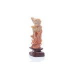 CARVED FIGURINE OF A CELESTIAL FAIRY WITH LOTUS IN SPECKLED SOAPSTONE | CHINA