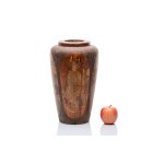 MONUMENTAL CARVED AND PAINTED WOODEN VASE WITH SCENES IN UKIYO-E SPIRIT | JAPANESE PROVENANCE FOR EXPORT, OR EUROPEAN ART-AND-CRAFT WORKSHOP INFLUENCED BY JAPONISME