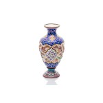 GILDED ENAMELED SMALL VASE "MINA-KARI - BIRD AND ROSE / GOL-O-BOLBOL" | PERSIA / IRAN (ISFAHAN)
