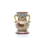 BRONZE CLOISONNÉ VASE WITH YELLOW GROUND AND FOO LIONS "FU CHARACTER / GOOD FORTUNE" | CHINA