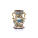 BRONZE CLOISONNÉ VASE WITH YELLOW GROUND AND FOO LIONS "FU CHARACTER / GOOD FORTUNE" | CHINA