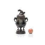 BRONZE INCENSE BURNER (KORO) WITH CLOISONNÉ ENAMEL AND SHISHI DOG FIGURE | JAPAN