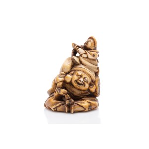 NETSUKE GOD OF WEALTH DAIKOKU WITH CHILD KARAKO | JAPAN
