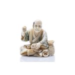 NETSUKE OF GOD EBISU WITH FISH | JAPAN
