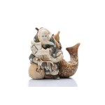 NETSUKE OF IMMORTAL KINKŌ / JURŌJIN ON GIANT CARP | JAPAN