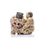 NETSUKE OF BOYS PRACTICING CALLIGRAPHY | JAPAN