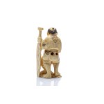 NETSUKE OF BOATMAN WITH OAR AND BASKET "SENDŌ" | JAPAN