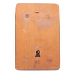 HISTORICAL FORGED TRUNK LOCK ON WOODEN PRESENTATION BOARD | GUILD / ARTISTIC LOCKSMITH (CENTRAL EUROPEAN PROVENANCE)
