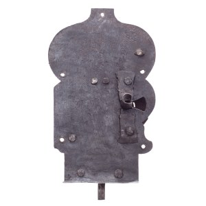 HISTORICAL FORGED LATCH LOCK WITH VOLUTE-ACANTHUS COVER | GUILD / ARTISTIC LOCKSMITH (CENTRAL EUROPEAN PROVENANCE)