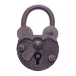 HISTORICAL MASSIVE PADLOCK WITH ROTATING COVER AND BRASS FITTING | GUILD / ARTISTIC LOCKSMITH (CENTRAL EUROPEAN PROVENANCE)