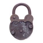 HISTORICAL MASSIVE PADLOCK WITH ROTATING COVER AND BRASS FITTING | GUILD / ARTISTIC LOCKSMITH (CENTRAL EUROPEAN PROVENANCE)