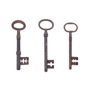 SET OF THREE HISTORICAL FORGED KEYS WITH COMPLEX BITS