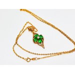 375/9K gold necklace with white and green stones