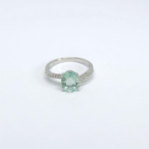 Silver ring with natural green and white sapphires