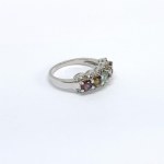 Silver ring with natural garnets, citrines, white topazes, and aquamarine