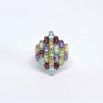 Large silver ring with natural topaz, citrine, amethyst, peridot, and garnet