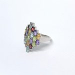 Large silver ring with natural topaz, citrine, amethyst, peridot, and garnet