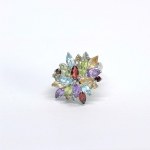 Silver ring with natural topaz, aquamarine, garnet, peridot, amethyst, and citrine