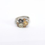 Silver ring with natural citrines, smoky quartz, and prasiolite