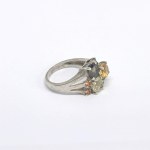Silver ring with natural citrines, smoky quartz, and prasiolite