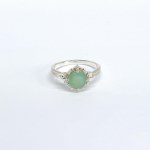 Silver ring with natural prehnite and white sapphires