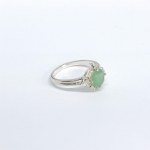 Silver ring with natural prehnite and white sapphires