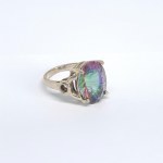 Silver ring with a large mystic topaz