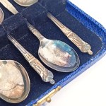 Set of Spoons with a Monk Design, Silver-Plated, in a Box