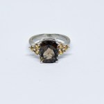 Silver Ring with Smoky Quartz and Yellow Sapphires