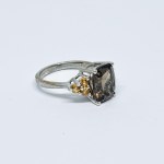 Silver Ring with Smoky Quartz and Yellow Sapphires