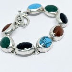 Silver Bracelet with Turquoise, Onyx, Malachite, and Jasper