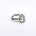 Patinated silver ring with quartz and 6 diamonds