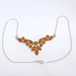 Silver necklace with natural amber beads