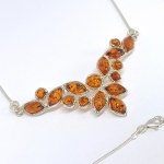 Silver necklace with natural amber beads