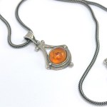 Silver Necklace with Natural Amber