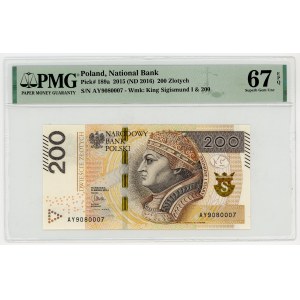 200 złotych 2015, seria AY 9080007, PMG 67 EPQ