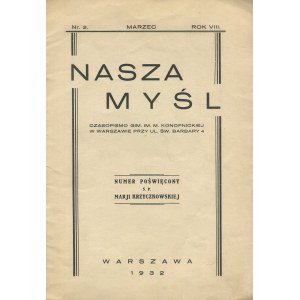 Our Thought. A magazine published by the M. Konopnicka Junior High School in Warsaw, located at 4 Św. Barbary Street. Issues No. 2 from 1932 and No. 1 from 1934