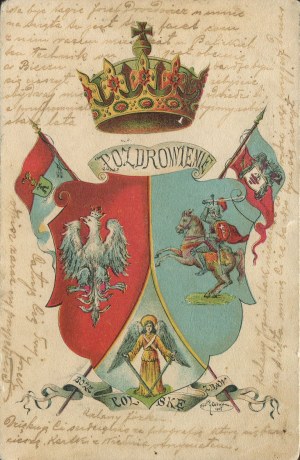 [pocztówka patriotyczna] Pozdrowienie. Boże zbaw Polskę [1903]