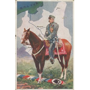 [vlastenecká pohlednice] Alfred ŻMUDA – Maršál Józef Piłsudski zrušil hranice vytyčené okupačními mocnostmi a obnovil hranice nezávislého Polska [1935]